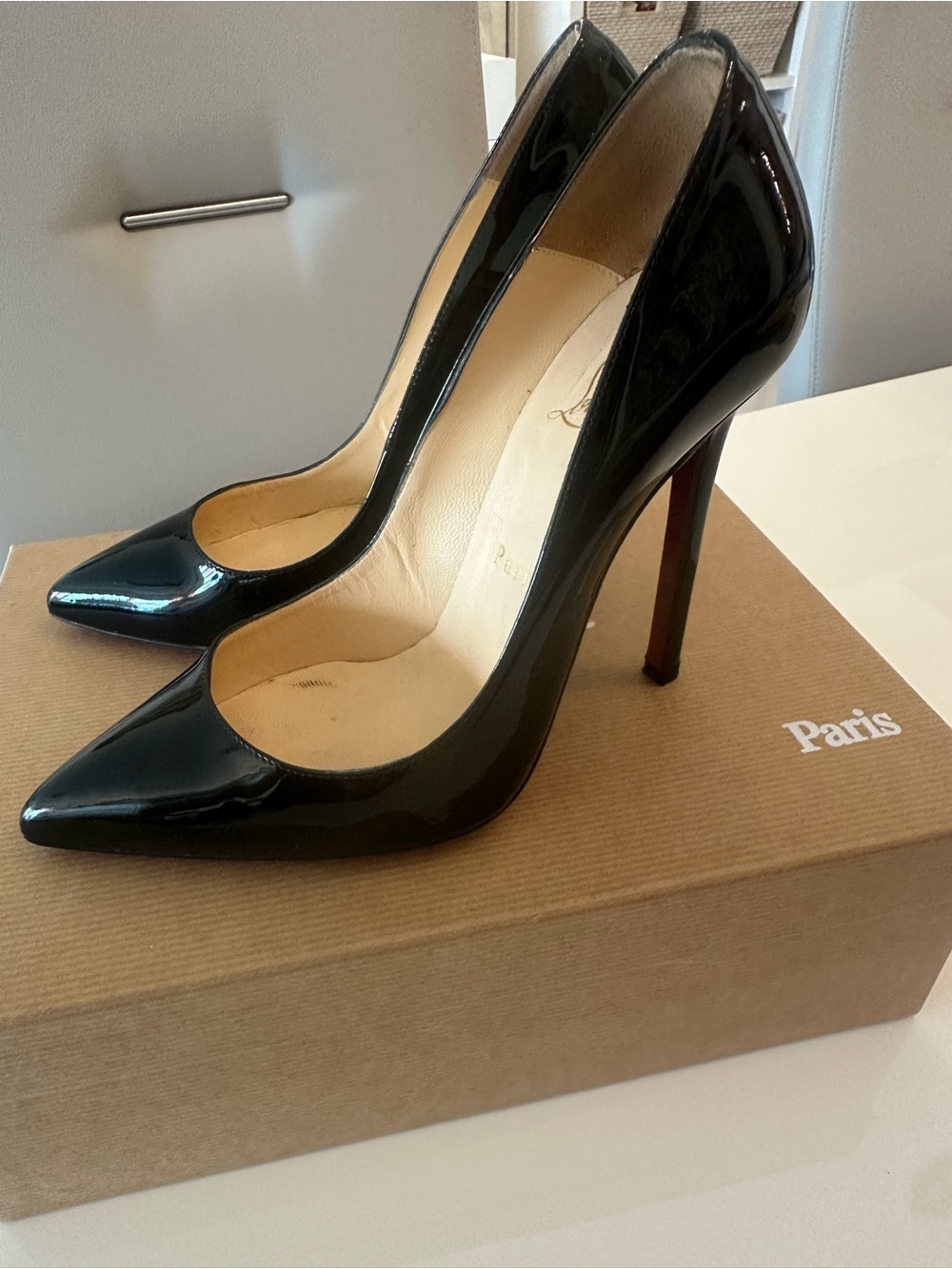 Christian Louboutin AUTHENTIC Black Patent Pointed-Toe Stiletto Heels
